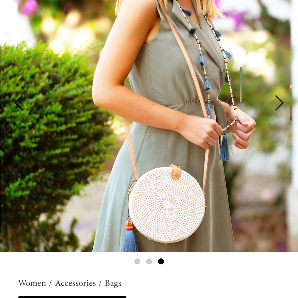 Round Woven Crossbody Bag - Cream and Tan